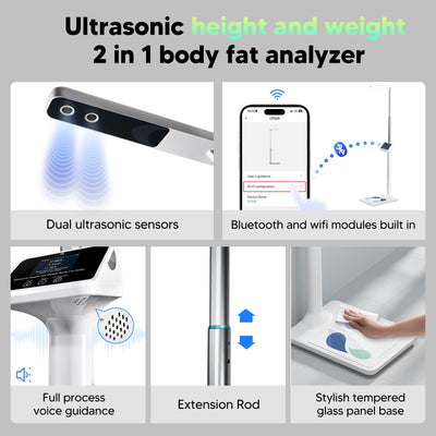 arboleaf Digital Physician Scale, Ultrasonic Height and Weight Scale, Smart Body Composition Analyzer for Gym and Home, 11-485lb, 6ft.4.8in, Body Fat Measurement, Weight, Height, BMI