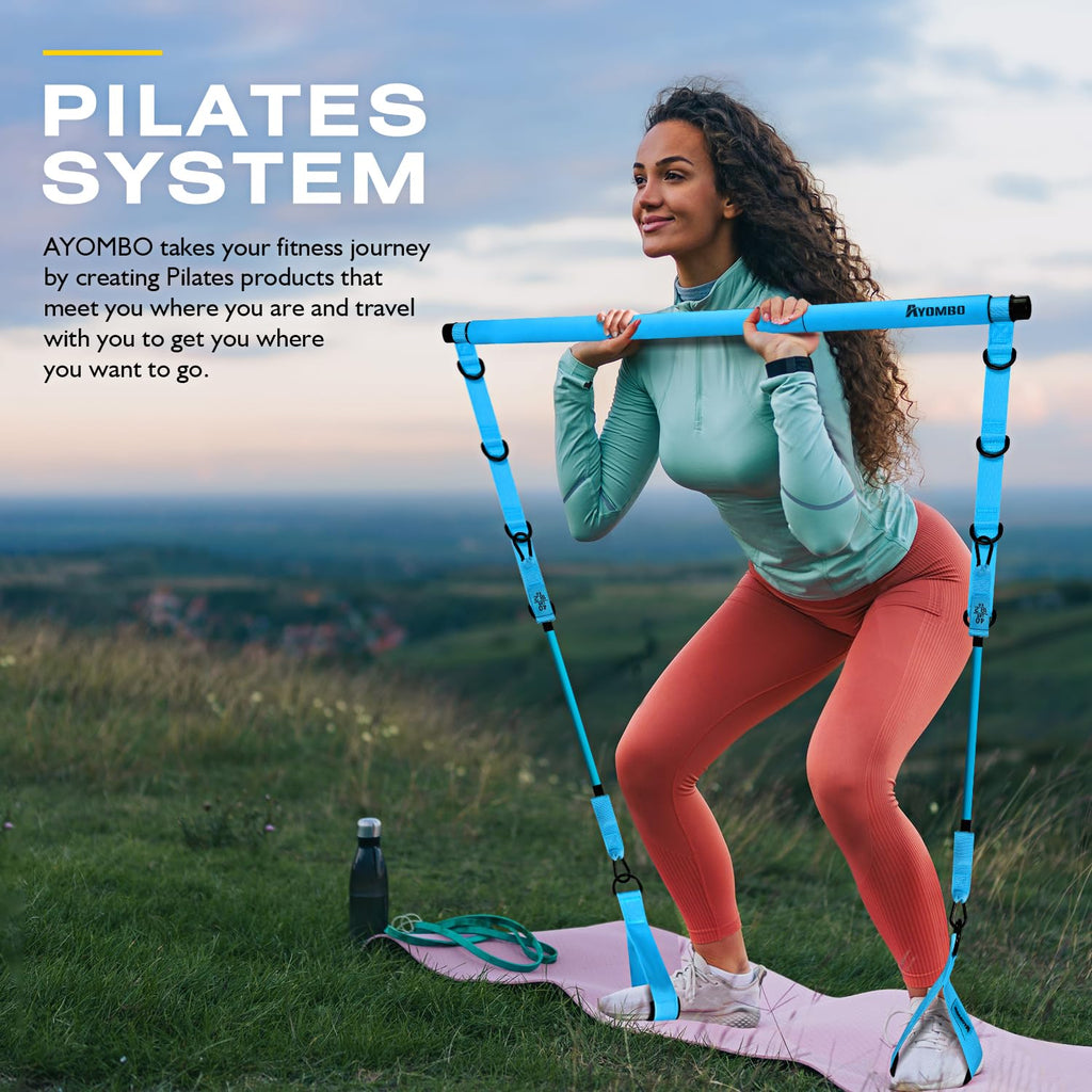 Pilates Bar Kit with Resistance Bands, Pilates Workout Equipment for Legs, Hip, Waist, Arm, Squats Exercise Equipment for Home Workouts, Adjustable 3-Section Pilates Bar Kit for Women & Men