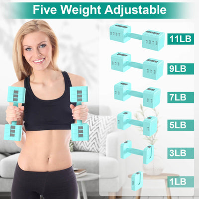 22LBS Adjustable Dumbbells Set, Hand Weights Sets with 5 Levels 3lb, 5lb, 7lb, 9lb, 11lb, Adjustable Weight Dumbbells for Women/Men Home Gym Full Body Workout