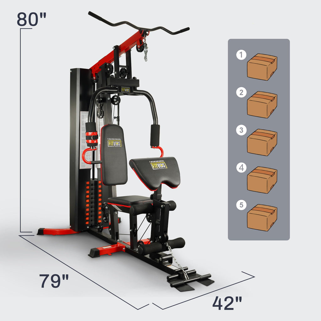 Fitvids Home Gym Equipment, Multifunctional Full Body Workout Weight Machine Station with Weight Stack, All in One Exercise Equipment with Pulley System & Seated Rowing for Home Gym Strength Training