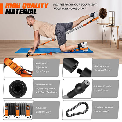 Pilates Bar Kit with Resistance Bands, Heavy Duty Pilates Equipment for Men, Strength Training Bar for Legs, Hip, Back, Arm, Abs, Chest, Shoulders, Portable Home Gym Full Body Workout Equipment
