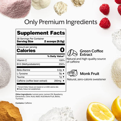 Promix Pre-Workout Powder, Strawberry Lemon – Boosts Focus, Energy & Endurance – With Caffeine, B12, Beta-Alanine & L-Tyrosine – Gluten & Dairy-Free, 10.05 oz