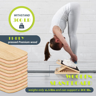 Slant Board for Calf Stretching, Adjustable Portable Wooden Incline Board for Calf Stretcher with Training Poster, 300 Lbs Weight Capacity Calf Stretch Wedge for Leg, Knees, Heel, Ankle & Stretching