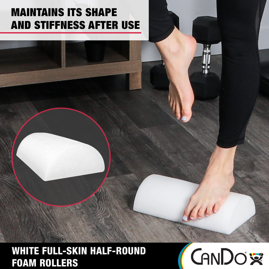 Cando-30-2341 Full-Skin PE Foam Roller For Muscle Restoration, Massage Therapy, Sport Recovery, And Physical Therapy. White, 6" x 12", Half-Round