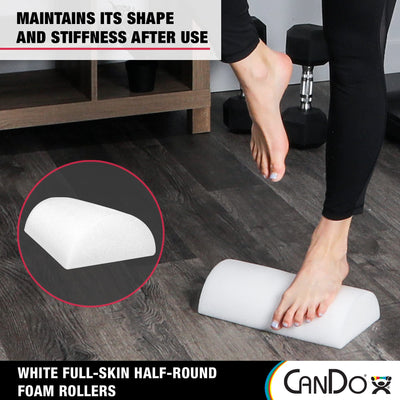 Cando-30-2341 Full-Skin PE Foam Roller For Muscle Restoration, Massage Therapy, Sport Recovery, And Physical Therapy. White, 6" x 12", Half-Round