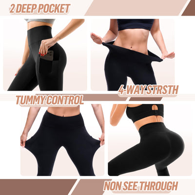 SINOPHANT High Waisted Leggings with Pockets Women, Full Length Capri Buttery Soft Stretchy Yoga Pants