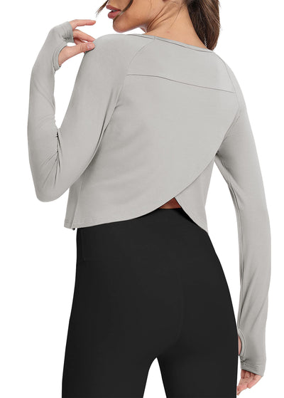 Bestisun Long Sleeve Athletic Workout Shirts Sports Yoga Gym Crop Tops for Women