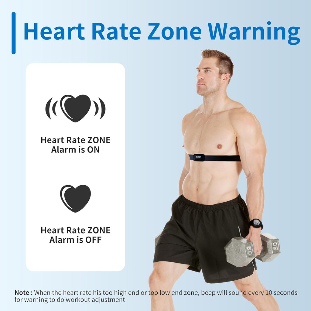 EZON Heart Rate Monitor Chest Strap and Digital Watch T037,5ATM Waterproof Fitness Tracker with HRM,Calories Burned,Stopwatch and Hourly Chime (Watch Band Included)