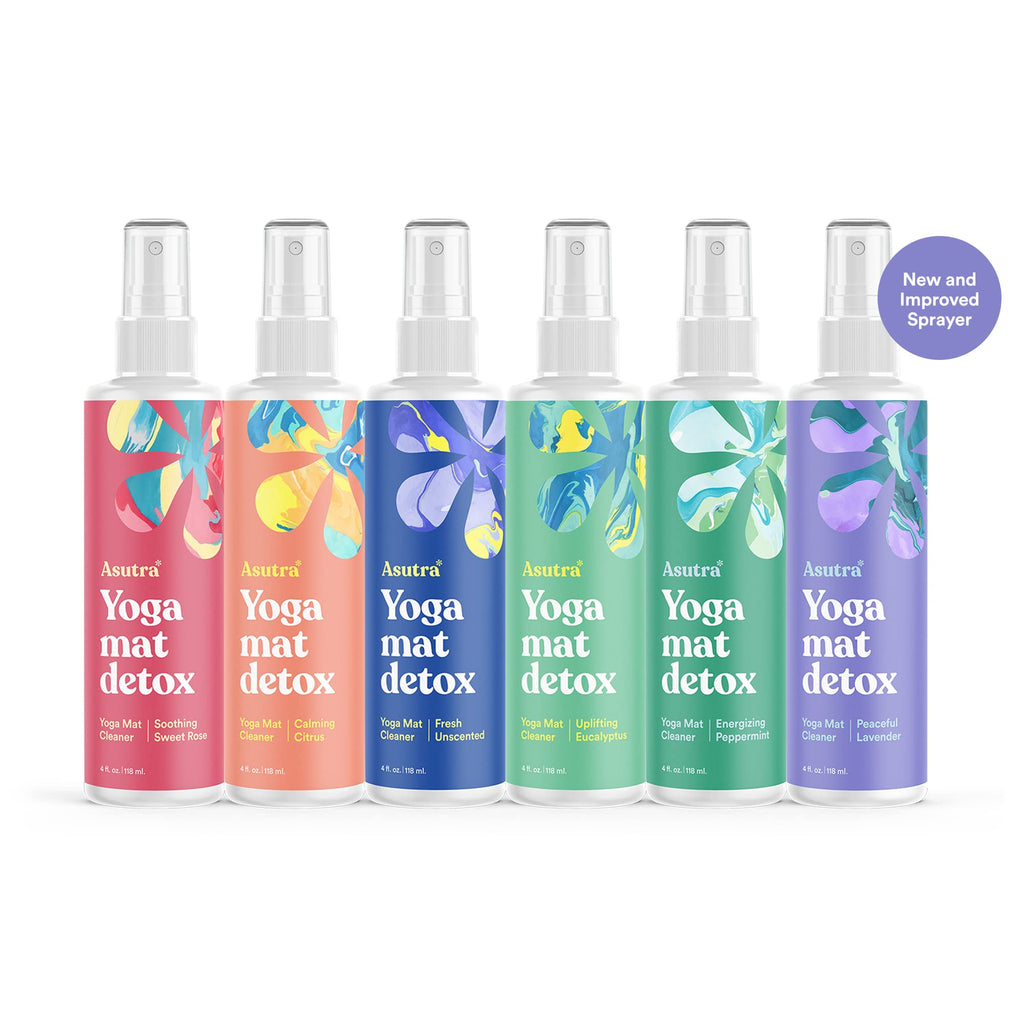 ASUTRA Yoga Mat Cleaner Spray (Energizing Peppermint), 4 fl oz - No Slippery Residue, Organic Essential Oils, Deep-Cleansing for Fitness Gear & Gym Equipment, Microfiber Towel Included