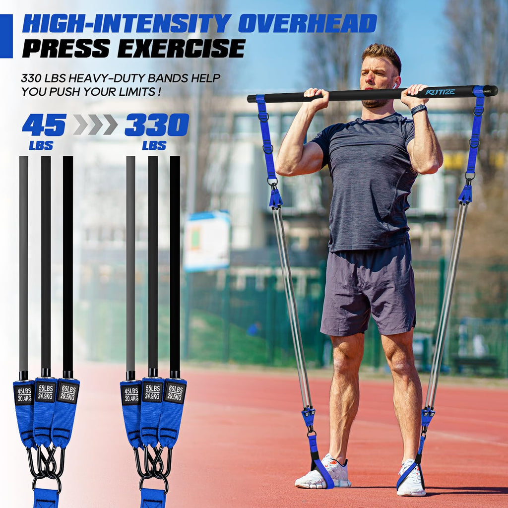 Pilates Bar Kit with Resistance Bands, Heavy Duty Pilates Equipment for Men, Strength Training Bar for Legs, Hip, Back, Arm, Abs, Chest, Shoulders, Portable Home Gym Full Body Workout Equipment