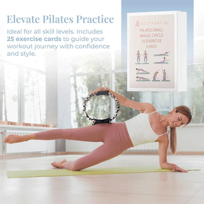 Pilates Ring Magic Circle for Women, 12” with Dual Grip Handles and Exercise Guide, Pilates Equipment for Home or Gym Workout, Fitness Tool, Leopard Print