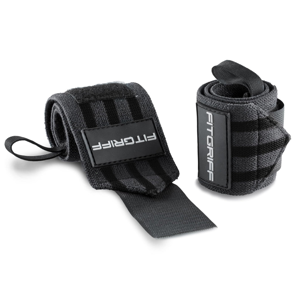Fitgriff® Wrist Wraps for Weightlifting (18") Heavy-Duty Support for Gym, Bench Press, and Pushups (1 Pair) - for Men and Women (Black)