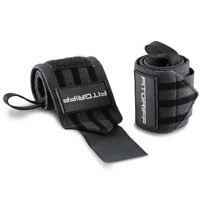 Fitgriff® Wrist Wraps for Weightlifting (18") Heavy-Duty Support for Gym, Bench Press, and Pushups (1 Pair) - for Men and Women (Black)