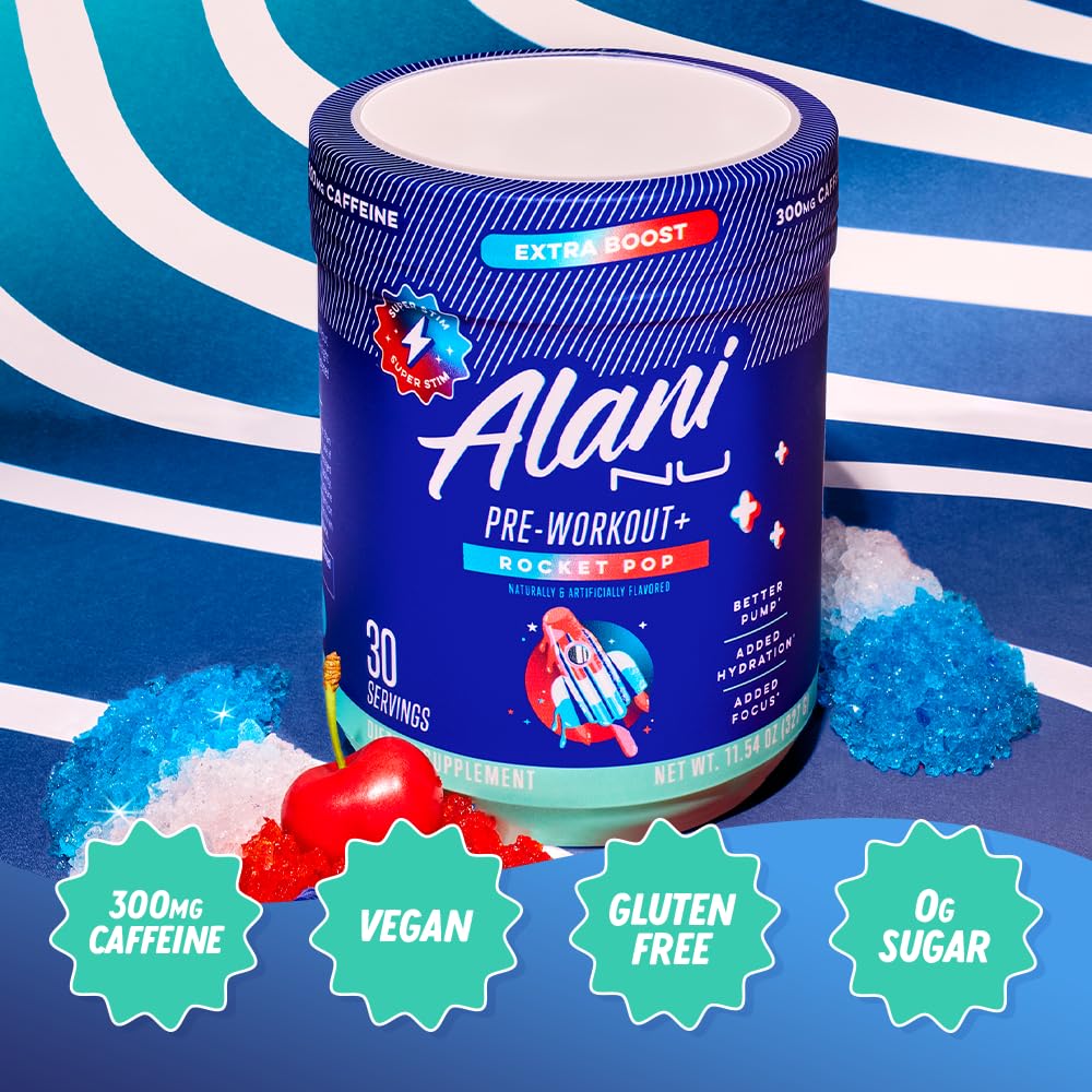 Alani Nu Pre Workout+ Powder Frozen Lemonade, Extra Boost, Sugar Free, 300mg Caffeine, L-Theanine, Beta-Alanine, Citrulline, 30 Servings