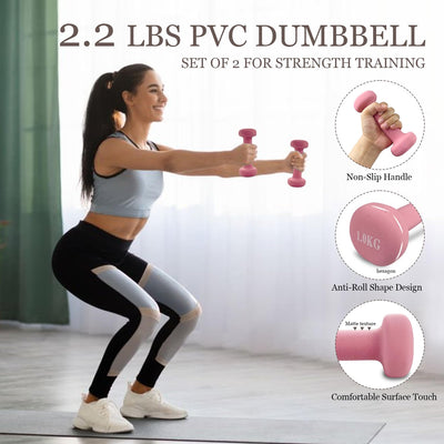 Pilates Equipment Kit for Home Workout, Pilates Ring and Ball Set with 2.2lb *2 Dumbbells, Fabric Resistance Bands, Tape Measure, Bag, Pilates Essentials Accessories for Women Yoga