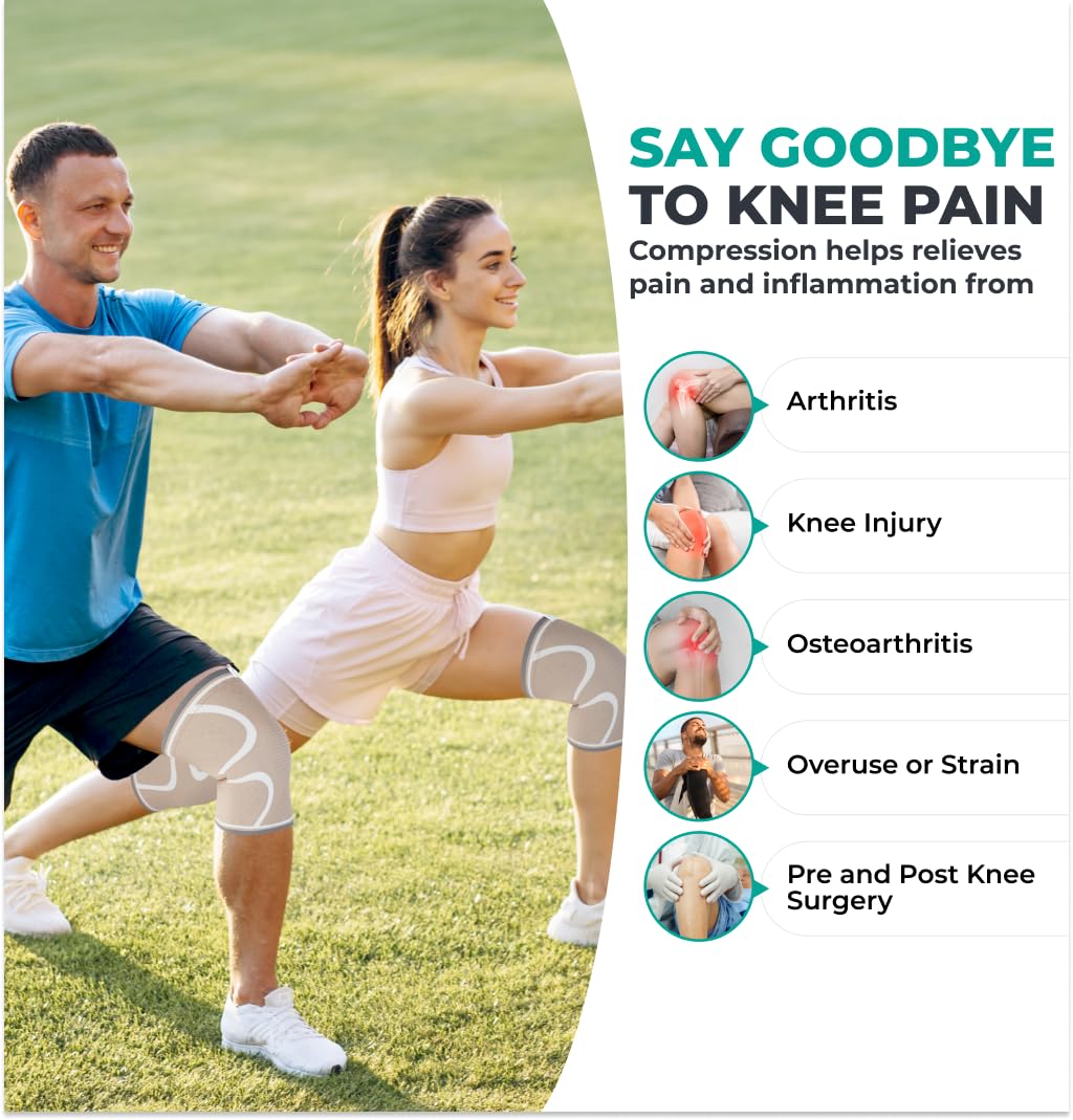 Modvel Compression Knee Brace for Women & Men, 2-Pack Knee Brace for Running Knee Pain, Knee Support Compression Sleeve, Workout Sports Knee Braces for Meniscus Tear, ACL & Arthritis Pain Relief