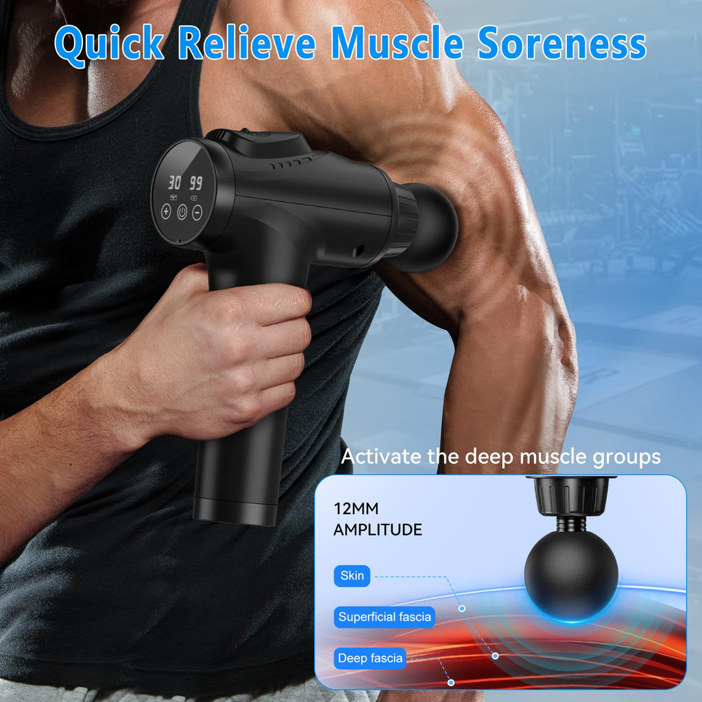 Massage Gun, Muscle Massage Gun for Athletes Handheld Electric Deep Tissue Back Massager, Percussion Massage Device for Pain Relief with 30 Speed Levels 9 Heads