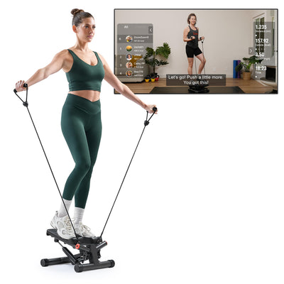 Sunny Health & Fitness Mini Stepper for Exercise at Home, Stair Step Workout Machine with Resistance Band and Over 300lb Weight Capacity, Optional Twist Motion and Free SunnyFit App Connection