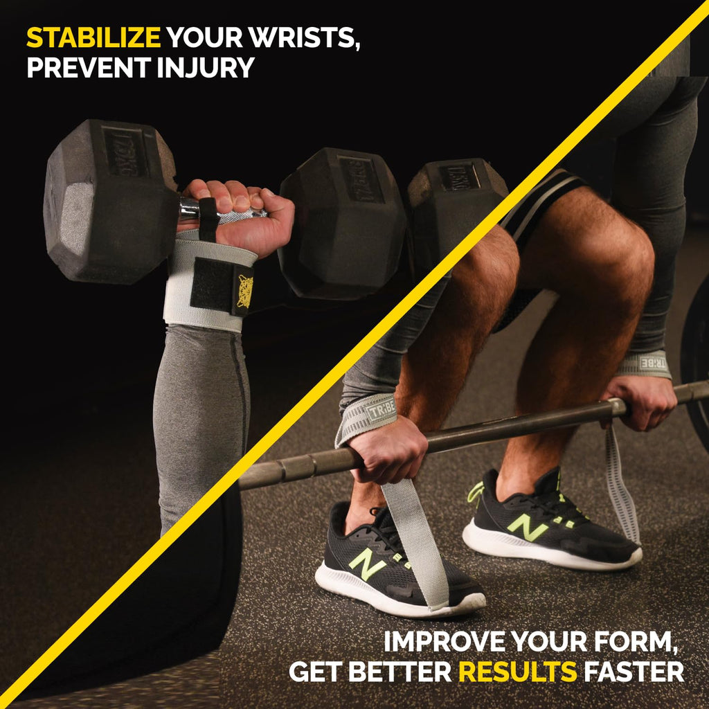 Heavy Duty Wrist Wraps & Lifting Straps – Weightlifting Wrist Wraps for Men with Silicone Grip & Padding – Gym Wrist Straps for Weightlifting