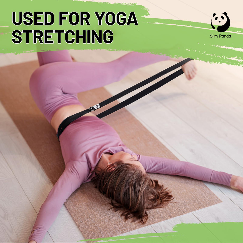 Slim Panda Yoga Strap for Stretching,Cotton Yoga Strap with Adjustable D-Ring Buckle,Non-Elastic Yoga Belt for Pilates,Gym Workouts,Physical Therapy,Improve Flexibility