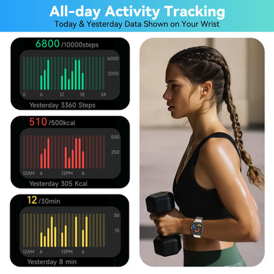 EURANS Smart Watch No App/Phone Required, 1.85" Ultra HD Display | Waterproof Fitness Tracker | 24/7 Heart Rate/Sleep Monitor | Step Counter for Walking, Pedometer & Activity Tracker for Women Men