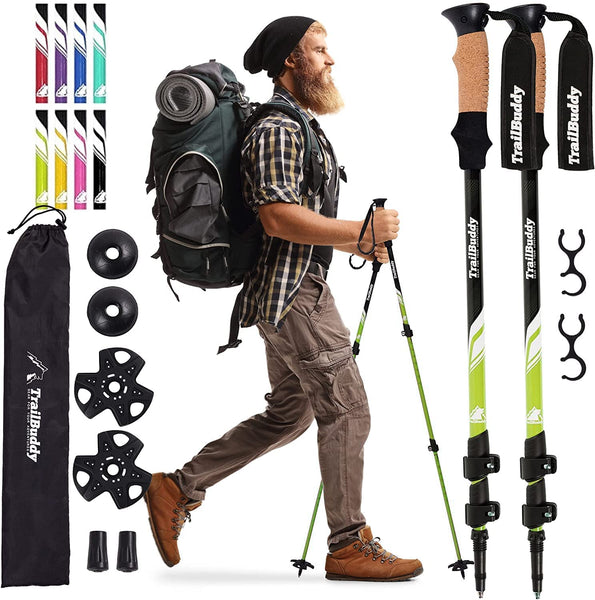 TrailBuddy Trekking Poles – Lightweight 7075 Aluminum Hiking Poles for Women, Men & Seniors – Collapsible Walking Sticks for Travel, Trails & Balance