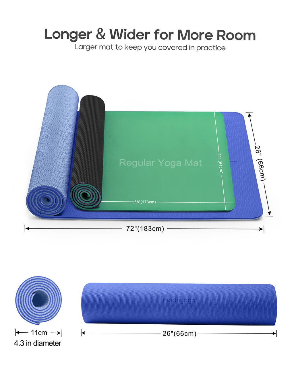 Heathyoga Eco Friendly Non Slip Yoga Mat, Body Alignment System, SGS Certified TPE Material - Textured Non Slip Surface and Optimal Cushioning,72"x 26" Thickness 1/4"