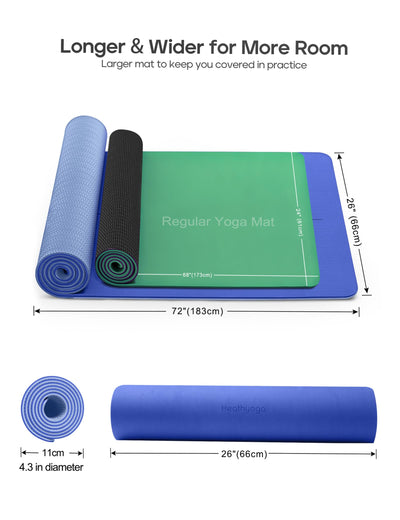 Heathyoga Eco Friendly Non Slip Yoga Mat, Body Alignment System, SGS Certified TPE Material - Textured Non Slip Surface and Optimal Cushioning,72"x 26" Thickness 1/4"