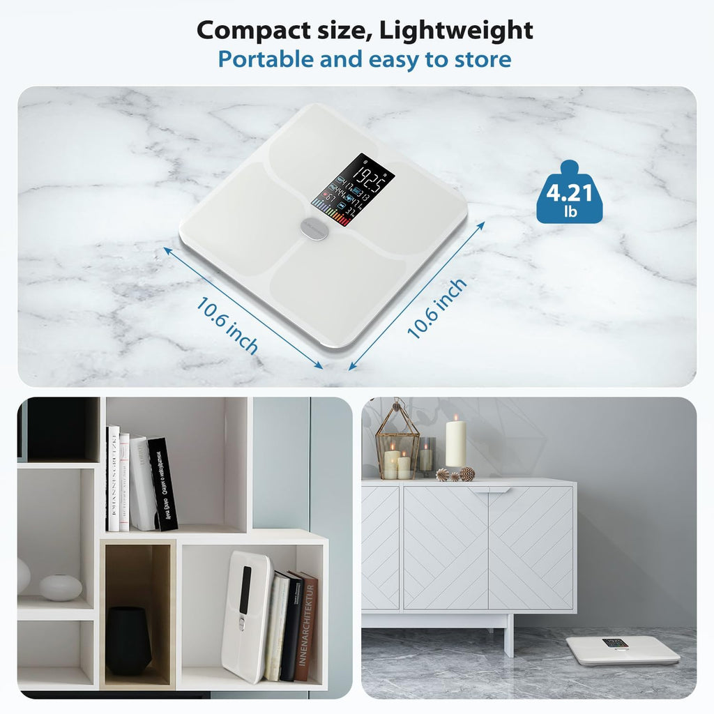 ABLEGRID Body Fat Scale,Digital Smart Bathroom Scale for Body Weight, Large Color Display Screen, 16 Body Composition Metrics BMI, Water Weigh, Heart Rate, Baby Mode, 400lb, Rechargeable