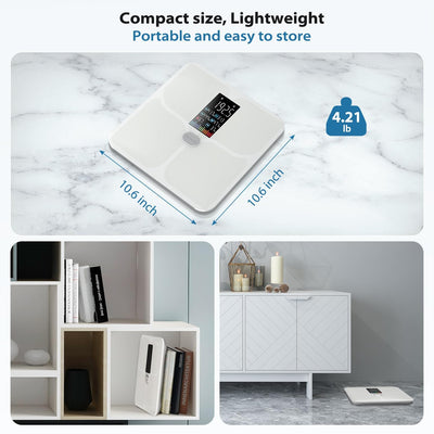 ABLEGRID Body Fat Scale,Digital Smart Bathroom Scale for Body Weight, Large Color Display Screen, 16 Body Composition Metrics BMI, Water Weigh, Heart Rate, Baby Mode, 400lb, Rechargeable