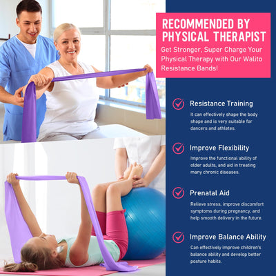 WALITO Resistance Bands for Working Out, Exercise Bands for Women and Men, Workout Bands for Physical Therapy, Stretch, Recovery, Pilates, Rehab, Strength Training and Home Gym