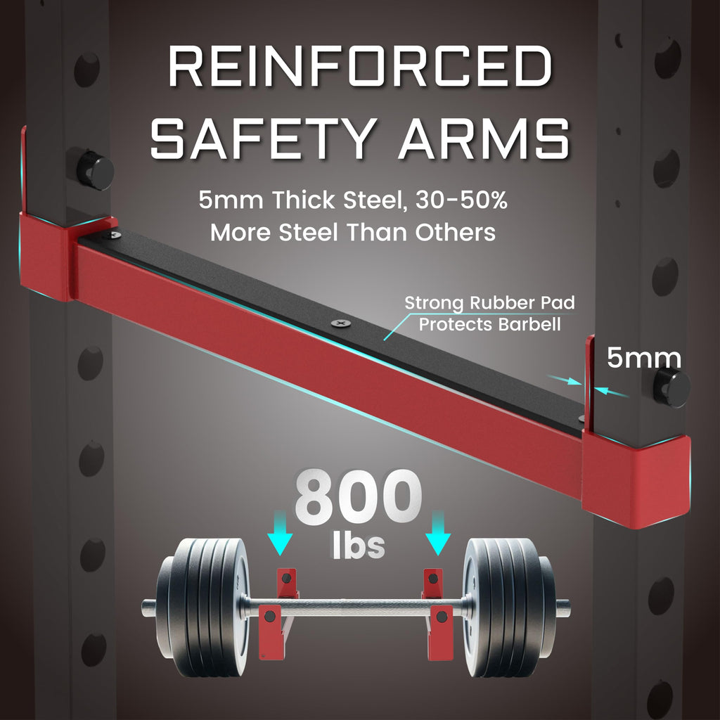 Fitness Reality Power Cage Squat Rack with Optional LAT Pulldown, Cable Crossover, 800 lb Capacity, Multi-Grip Pull-Up Bar, Adjustable Safety Bars, Strength Training for Home Gym