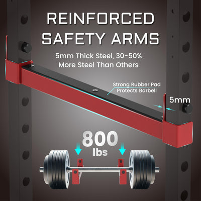 Fitness Reality Power Cage Squat Rack with Optional LAT Pulldown, Cable Crossover, 800 lb Capacity, Multi-Grip Pull-Up Bar, Adjustable Safety Bars, Strength Training for Home Gym