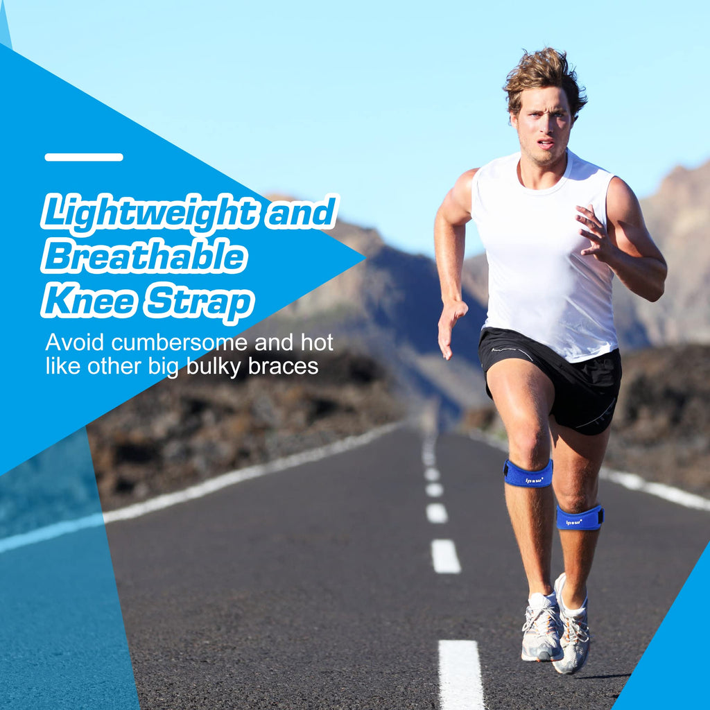 IPOW 2 Pack Knee Pain Relief & Patella Stabilizer Knee Strap Brace Support for Hiking, Soccer, Basketball, Running, Jumpers Knee, Tennis, Tendonitis, Volleyball & Squats, Black