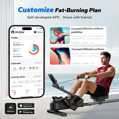 MERACH Foldable Rowing Machines for Home, Magnetic Rowing Machine with 16-Level, Compact Row Saves 20% Space, 350 LBS Load Capacity, Free MERACH App and 1000+ Champion Coaching Course & Games