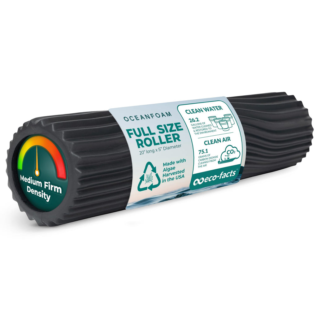 Oceanfoam Tidal Roller - Natural - Muscle Massage Foam Roller for Back Pain & Stretching - Firm and Ergonomic Wide Wave Textured - Yoga, Athletics, & Wellness - Full Size, 20" x 5"
