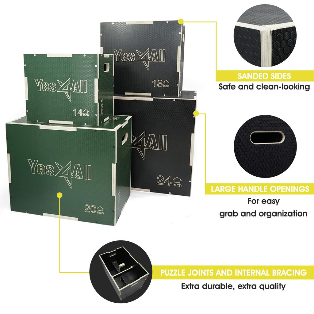 Yes4All 3 in 1 Non-Slip Wooden Plyo Box, Step Up Box for Workout, Plyometric Jump Box for Skipping, Jumping, Lunges, Squats, Dips