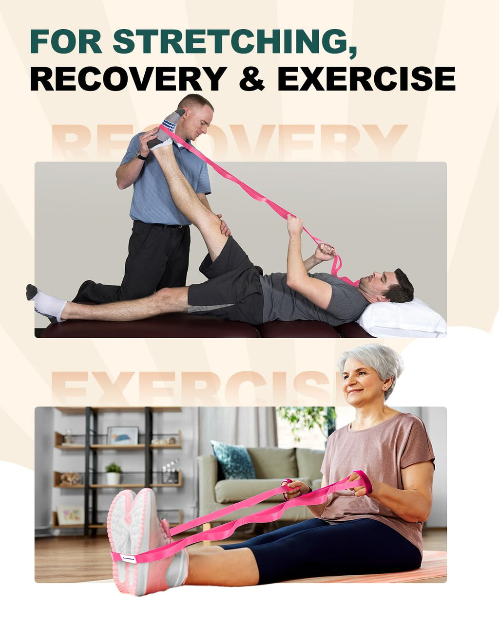 Trideer Stretching Strap Yoga Strap Physical Therapy for Home Workout, Exercise, Pilates and Gymnastics, 10 Loops Non-Elastic Stretch Bands with Aesthetic Packaging for Women & Men