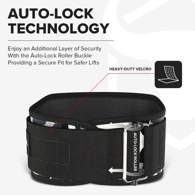 Weightlifting Belt For Men and Women - 6 Inch Auto-Lock Weight Lifting Back Support, Workout Back Support for Lifting, Fitness, Cross Training and Powerlifitng