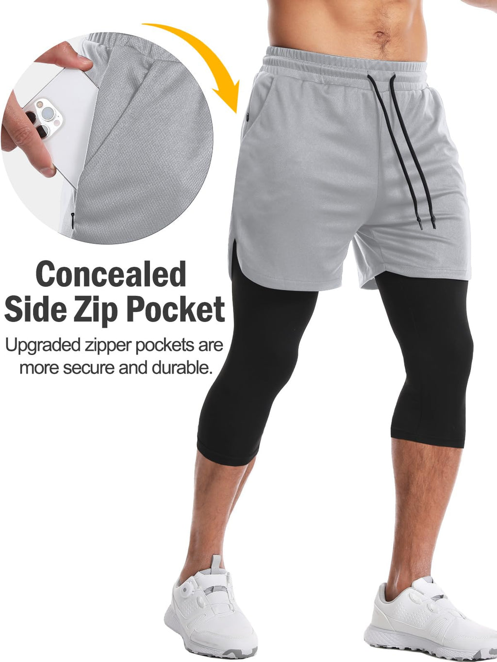 Aolesy Men's 2 in 1 Running Pants, Gym Workout Compression Pants for Men Training Athletic