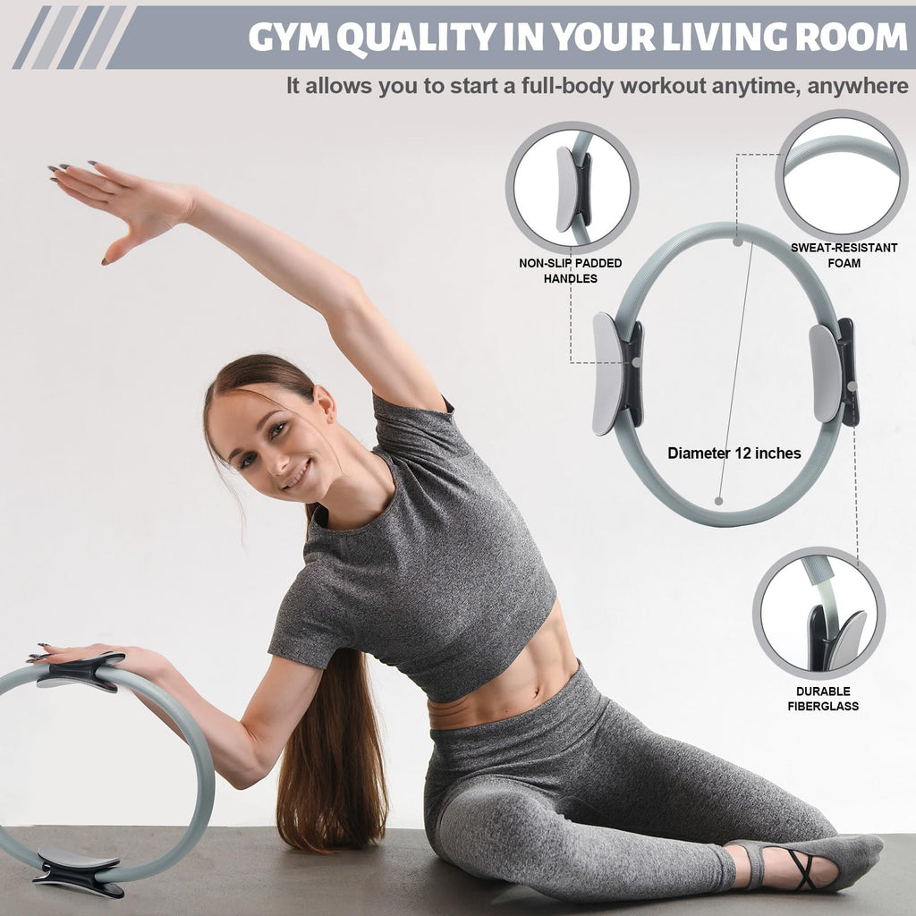 Pilates Ring Circle Set 18 Pcs Exercise Equipment Accessories for Women Workouts Pilates Ball Stretching Strap Magic Circle Yoga Ring Gym Back Bag Resistance Band Anti Slip Socks