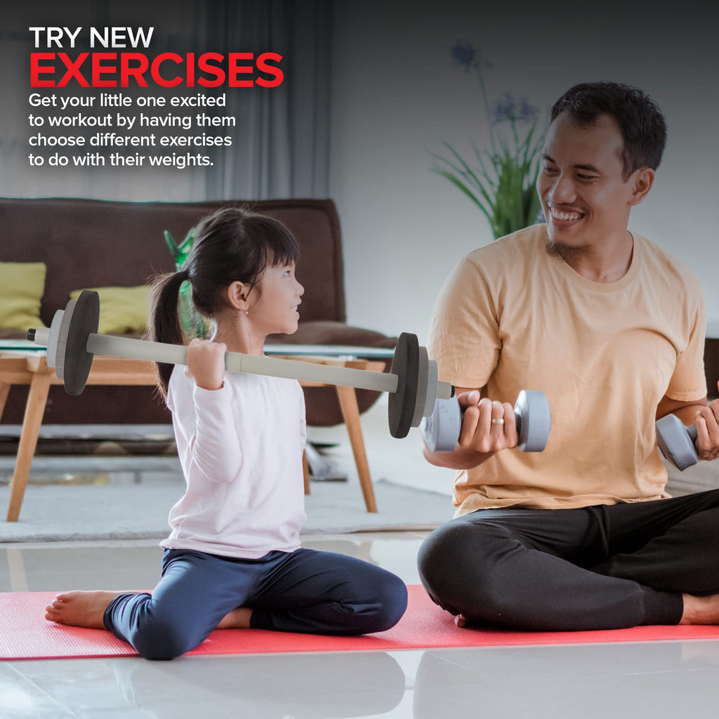 Modern Innovations Kids Weight Set (2 Pack) Toy Dumbbells, Baby Dumbbell Workout Weights, Fun Fitness and Exercise Equipment for Toddlers - Black & Gray…