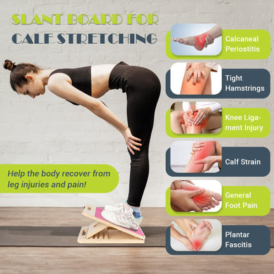 Slant Board for Calf Stretching, Adjustable Portable Wooden Incline Board for Calf Stretcher with Training Poster, 300 Lbs Weight Capacity Calf Stretch Wedge for Leg, Knees, Heel, Ankle & Stretching