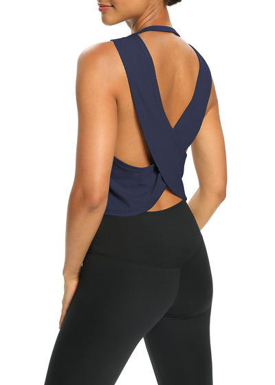 Bestisun Womens Open Back Workout Shirts Cropped Yoga Tank Tops Backless Athletic Clothes