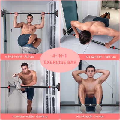 Pull Up Bar for Doorway: Sportneer Strength Training Pull-up Bars without Screw - Adjustable Width Locking Mechanism Chin Up Bar, Thickened Steel Max Limit 440 lbs Upper Body Fitness Pullup Bars for Home (Black-Red)