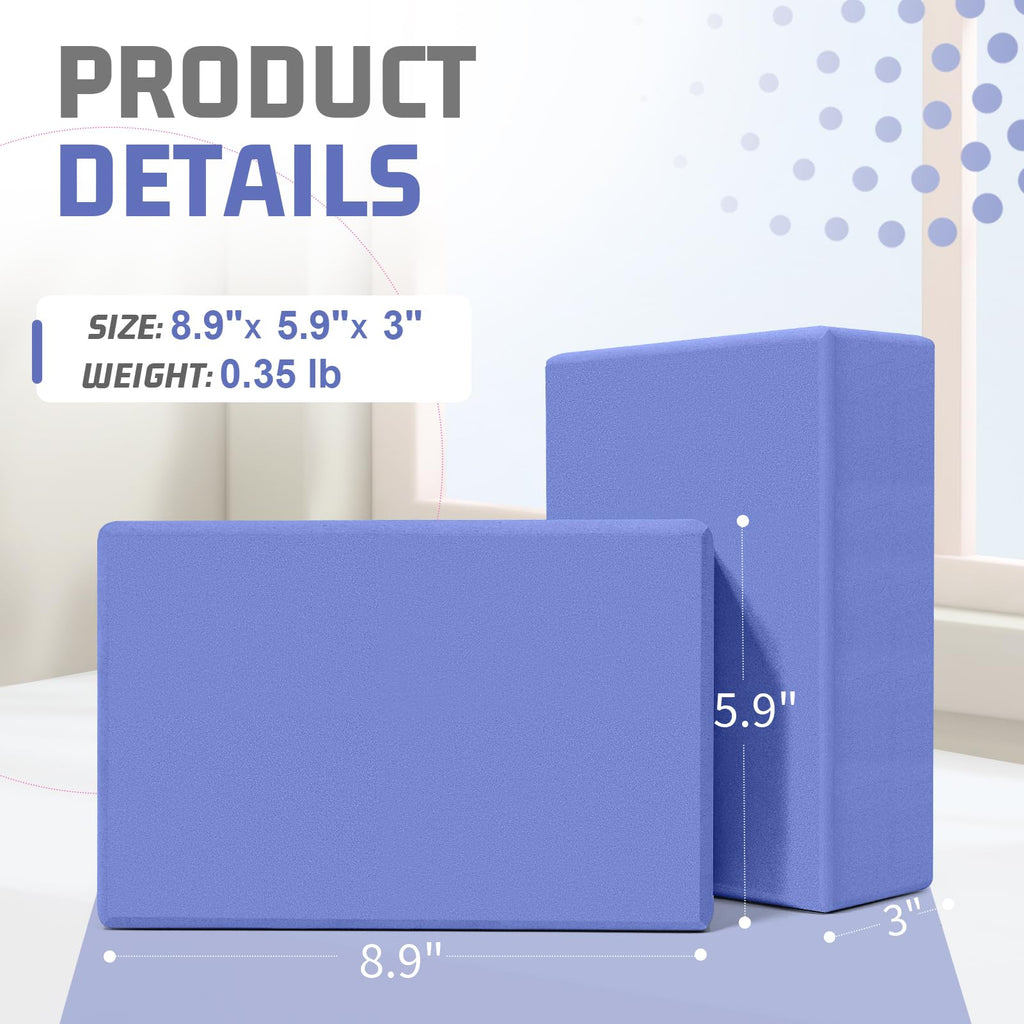 Yoga Blocks 2 Pack, EVA Foam Yoga Block Supportive, Non-Slip Exercise Blocks, Yoga Accessories for Pilates, Meditation, Balance, Stretching and Deep Poses