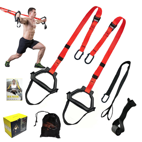 Bodyweight Resistance Training Straps, Complete Home Gym Fitness Trainer kit for Full-Body Workout, Included Door Anchor, Extension Strap, Fitness Guide