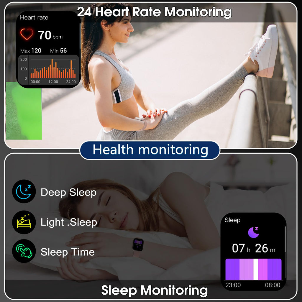 Smart Watch for Men Women(Answer/Make Calls), 1.95" HD Touch Screen Fitness Watch with Sleep Heart Rate Monitor, 110+ Sports Modes, IP68 Waterproof Activity Trackers Compatible with Android iOS, Black