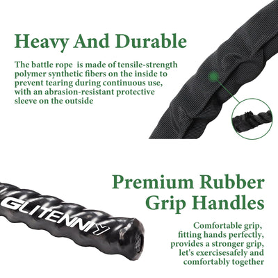 Battle Ropes Black Workout Rope 1 inch Battle Ropes for Home Gym 30ft Exercise Ropes for Working Out Heavy Ropes for Exercise Training Weighted Rope Weighted Workout Rope Battle Rope