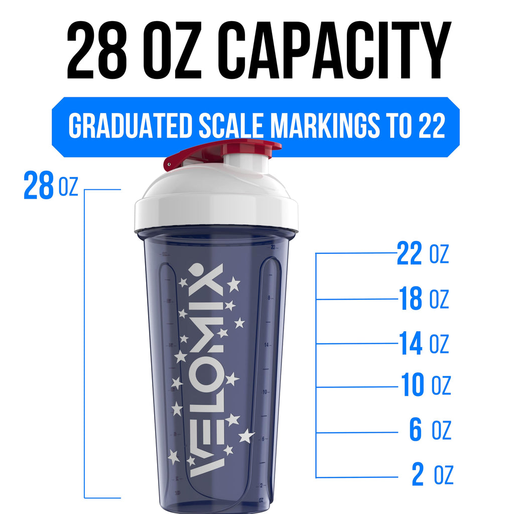 VELOMIX -2 Pack- 28 oz Protein Shaker Bottles for Protein Mixes - 2x Wire Whisk | Leak Proof Shaker Cups for Protein Shakes | Protein Shaker Bottle Pack (Black/Transparent)